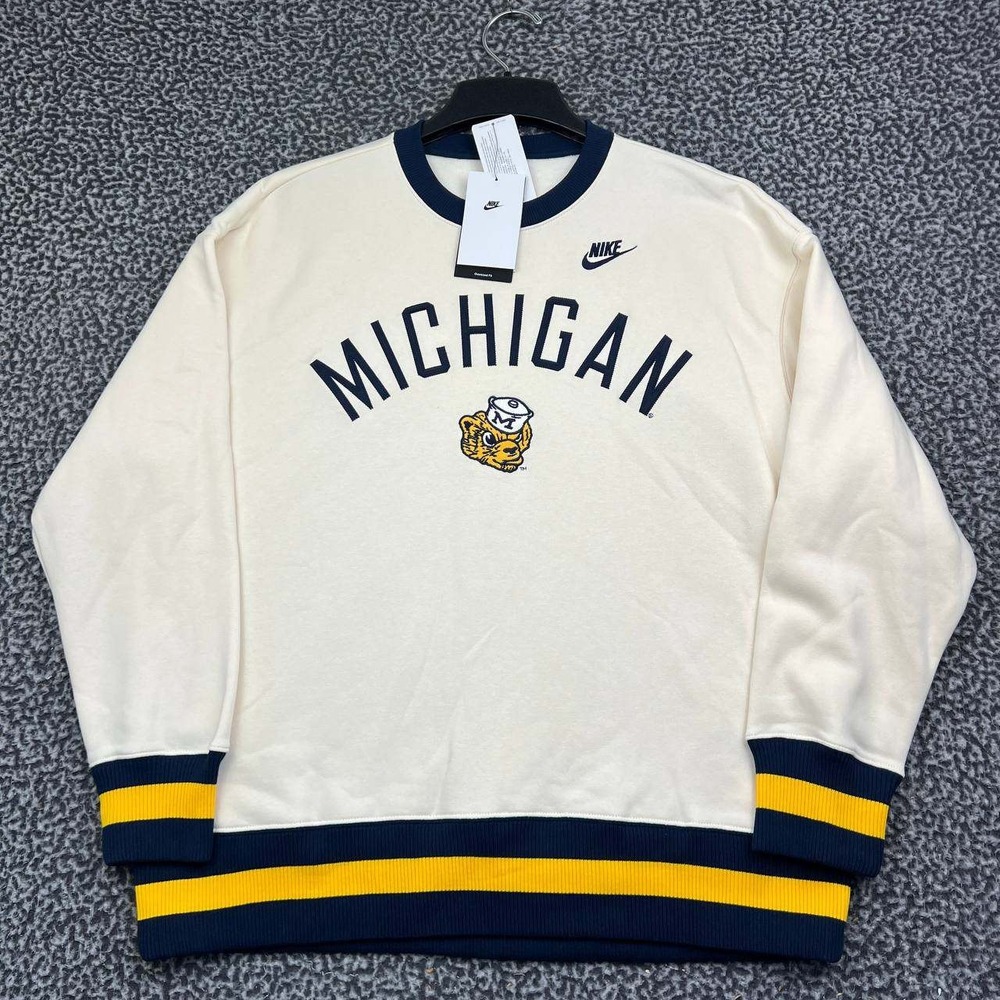 Nike Michigan Wolverines Sweatshirt Women Medium Beige Oversized Crewneck New